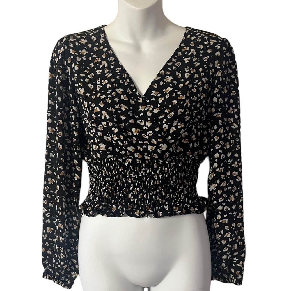 Nine Britton long sleeve surplice smocked blouse size S